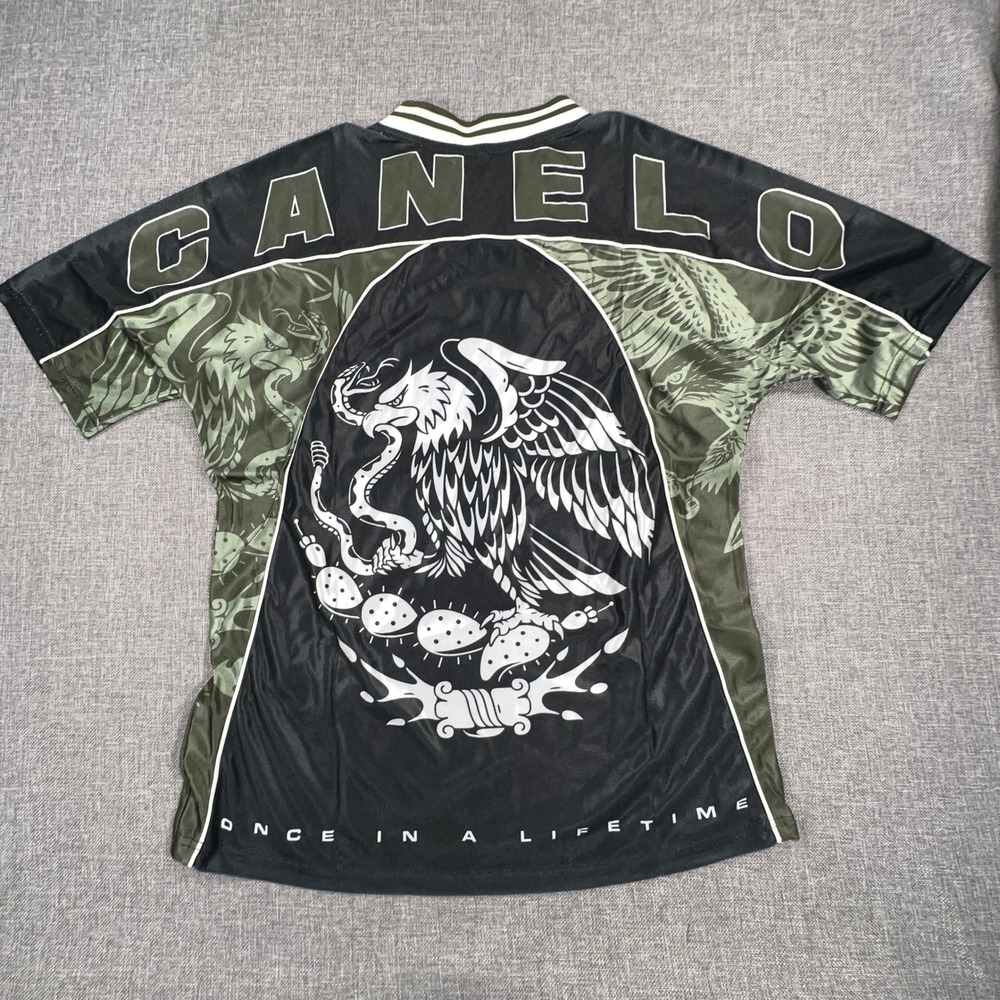Canelo vs. Crawford Soccer Jersey Mens Medium Black Green Boxing Mexico Flag NEW